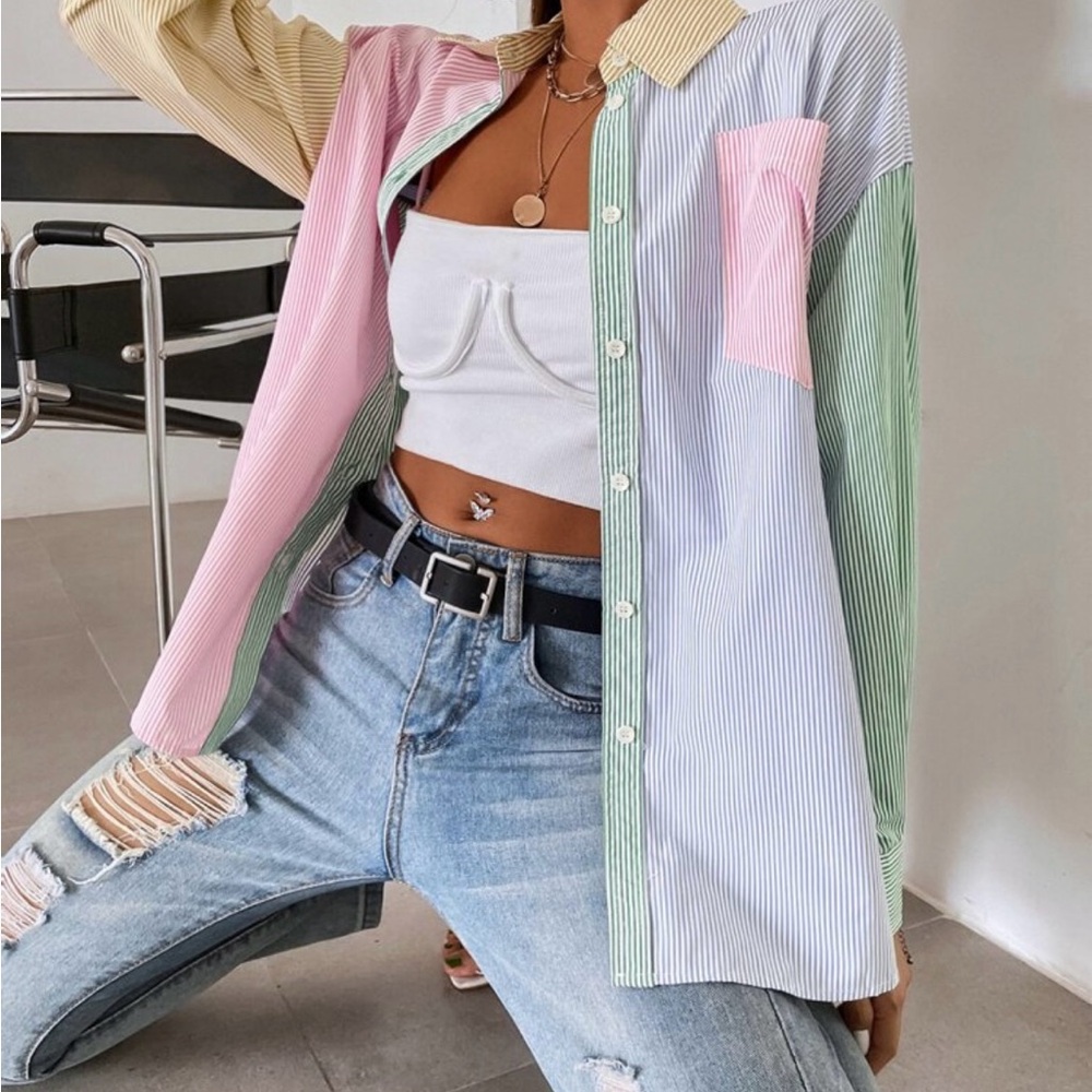 Colorful Striped Women's Button-Up Shirt